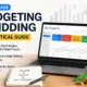Google Ads budgeting and bidding guide showing campaign metrics, budget planning, bidding strategies, and performance growth charts.