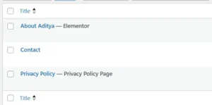 list of pages after removing duplicate. about, contact and privacy pages