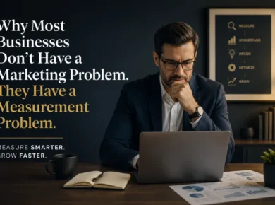 Business owner analyzing marketing dashboard and performance metrics to improve marketing decisions